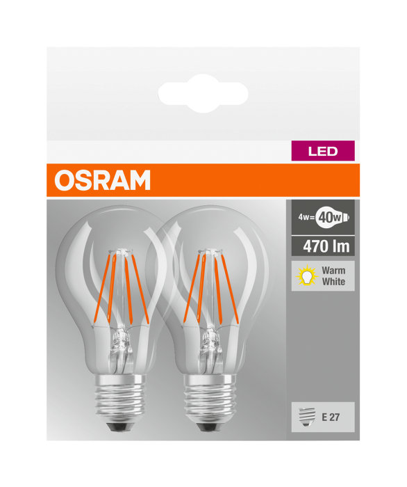 Normallampa LED Filament 4W 2-pack Osram
